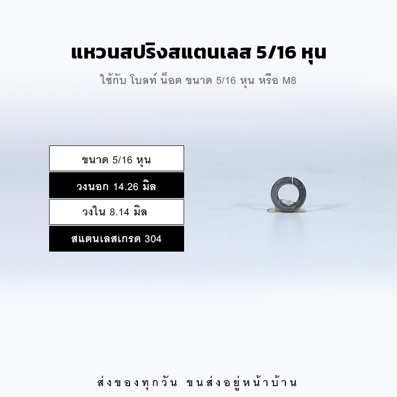 แหวนสปริง แหวนรองน็อต แหวนกันคลาย - สแตนเลส 304