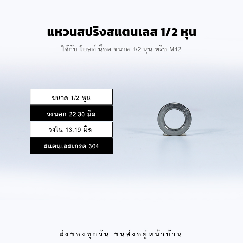 แหวนสปริง แหวนรองน็อต แหวนกันคลาย - สแตนเลส 304