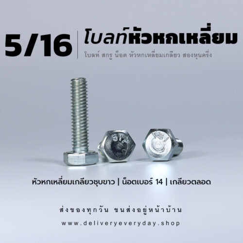 โบลท์หัวหกเหลี่ยม 5/16 นิ้ว สองหุนครึ่ง น็อตเบอร์ 14 – ชุบขาว
