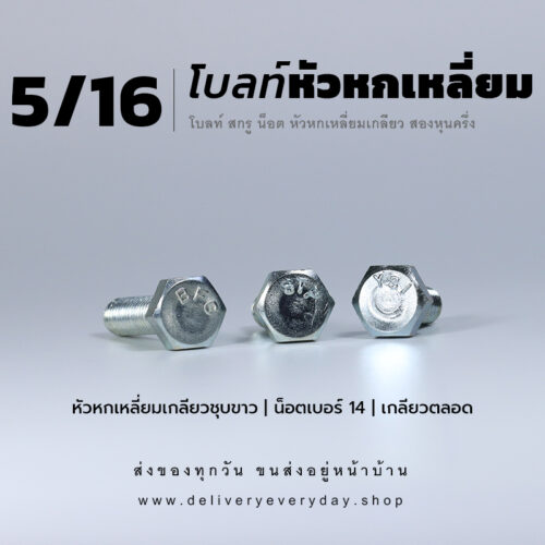 โบลท์หัวหกเหลี่ยม 5/16 นิ้ว สองหุนครึ่ง น็อตเบอร์ 14 – ชุบขาว