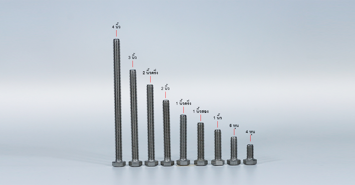 โบลท์ น็อต สกรู หัวหกเหลี่ยมเกลียว 1/4 นิ้ว สองหุน หรือ 6.35 มิล น็อตเบอร์ 10 – สแตนเลสเกรด 304